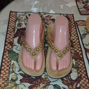 Vionic Brown Sandals with Gold Accents